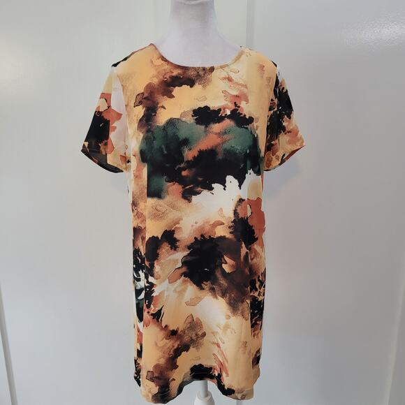Lulus Size S Watercolor Print Abstract Shift Dress Short Sleeve Modern - Picture 2 of 10